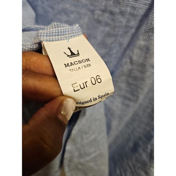 Macson Linen Blend Button Down Check Print Shirt Mens 06 XL Blue Collared - Picture 5 of 7
